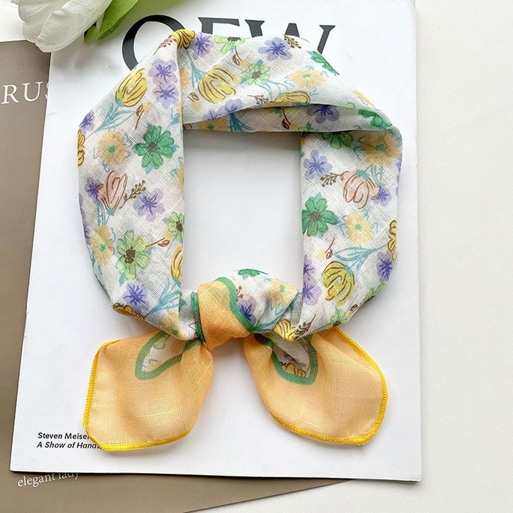 Шарфы в корейском стиле, декоративные шейные платки, квадратный платок, шелковый платок с цветочным принтом