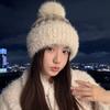 Осенне-зимняя шапка женская милая с помпоном холодная шапка кроличий мех флис теплая шапка