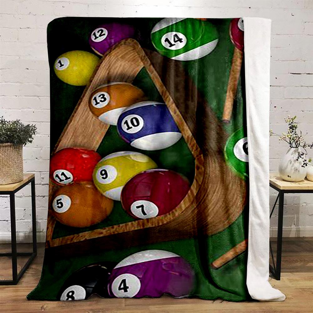 Colorful Billiard Balls with Wooden Triangle Flannel blanket for bedroom, living room, sofa, and nap sofas