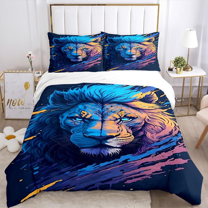 3pcs bedding set Lion Includes 1 Comforter + 2 Pillowcases, Without Pillow Inserts, Soft Comfortable, Lightweight Breathable, Printed Home B