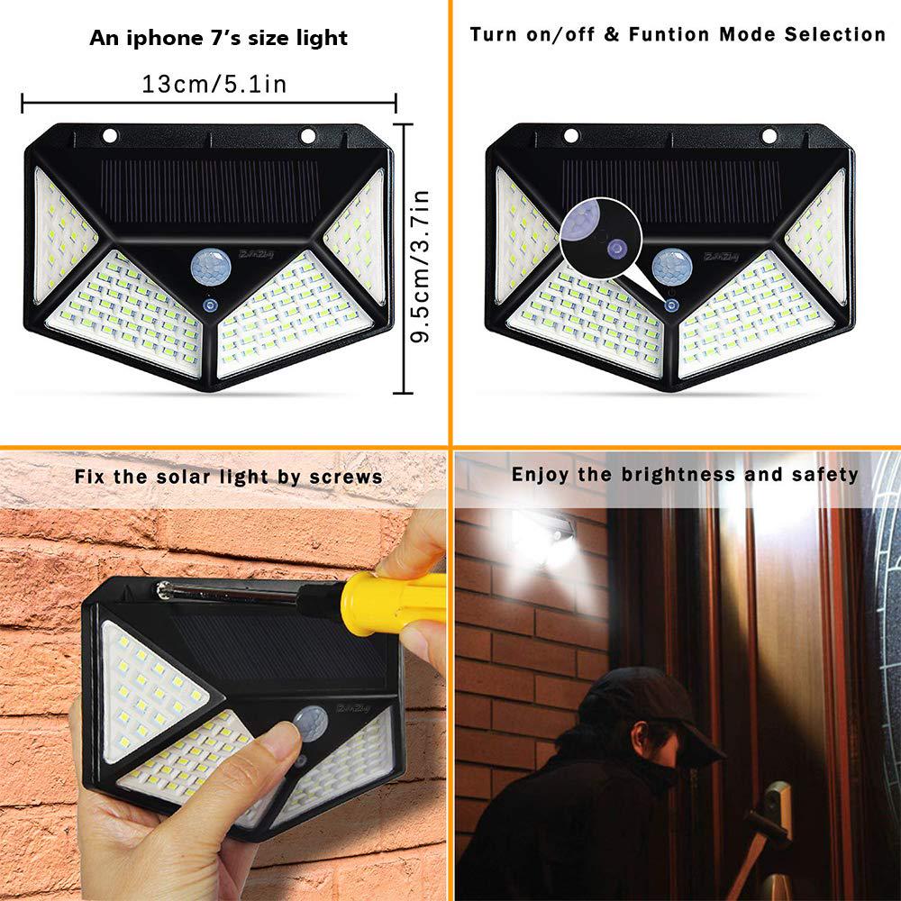 Outdoor 100 LED Solar Power Wall Light Motion Sensor Waterproof Lamp