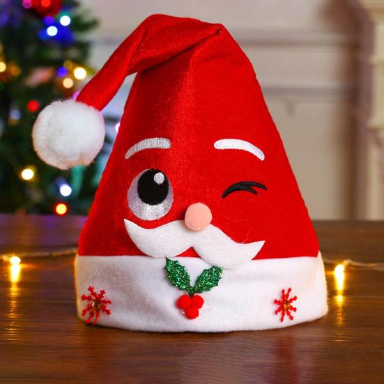 Christmas Hat Children Red Velvet Santa Hat with Cartoon Antler Pattern Decoration Festive Holiday Party Supplies