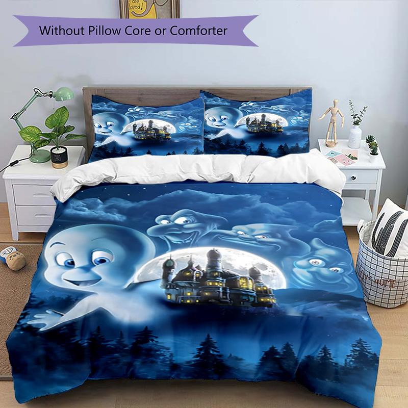 3pcs Casper3 Design Cover Set - HD Printed Bedding with 1 Cover and 2 Pillowcases - Perfect for Home and Dorm Decor