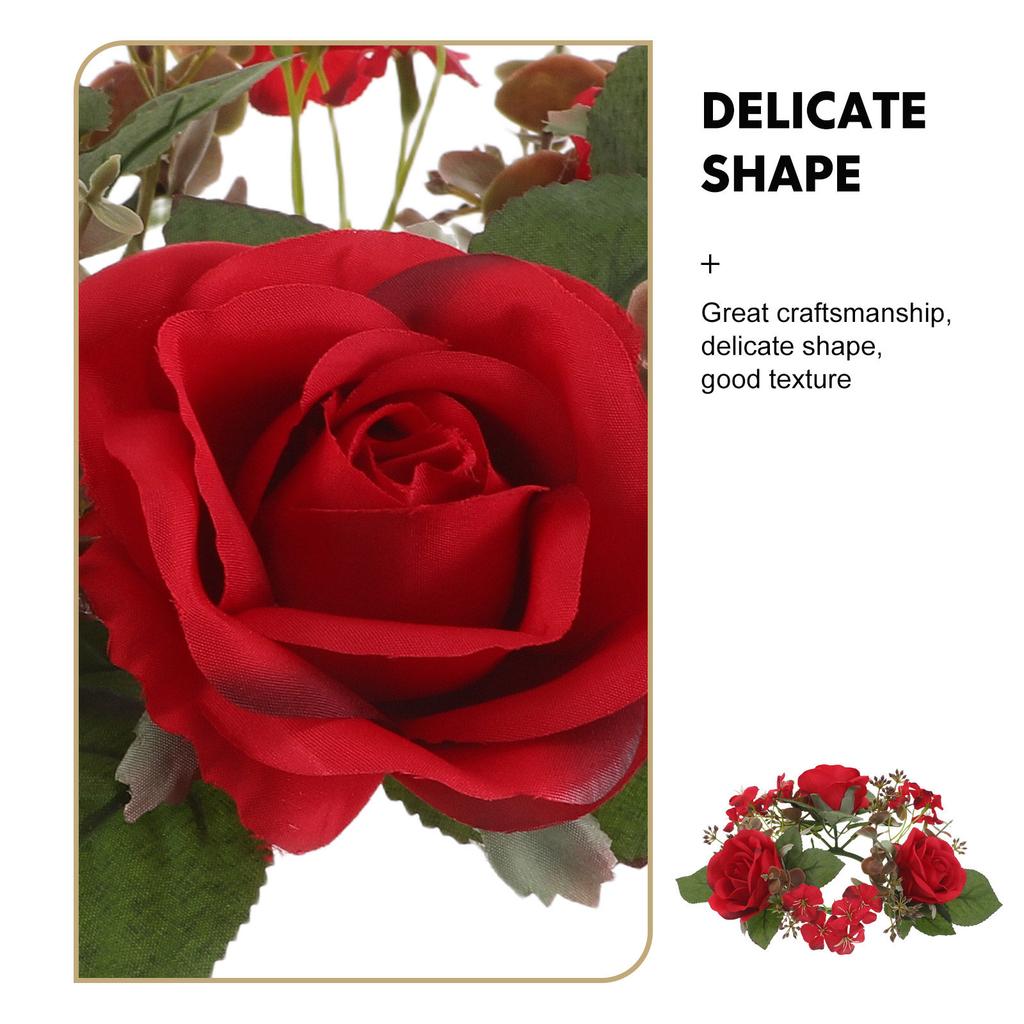 2Pcs Rose Rings Artificial Flower Wreaths with Greenery Garland Floral Pillar Centerpiece Wedding Home Party Table Decor