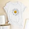 Summer Round Neck Daisy Pattern Printed Top Fashionable Casual Pure Cotton Short Sleeved Women's T-shirts