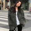 Осенняя свободная шуба из лисьего меха с длинным рукавом, женская мода, мягкая, теплая, короткая зимняя куртка, женские топы, однотонная, элегантная, уличная, свободная, женская куртка, пальто 25878