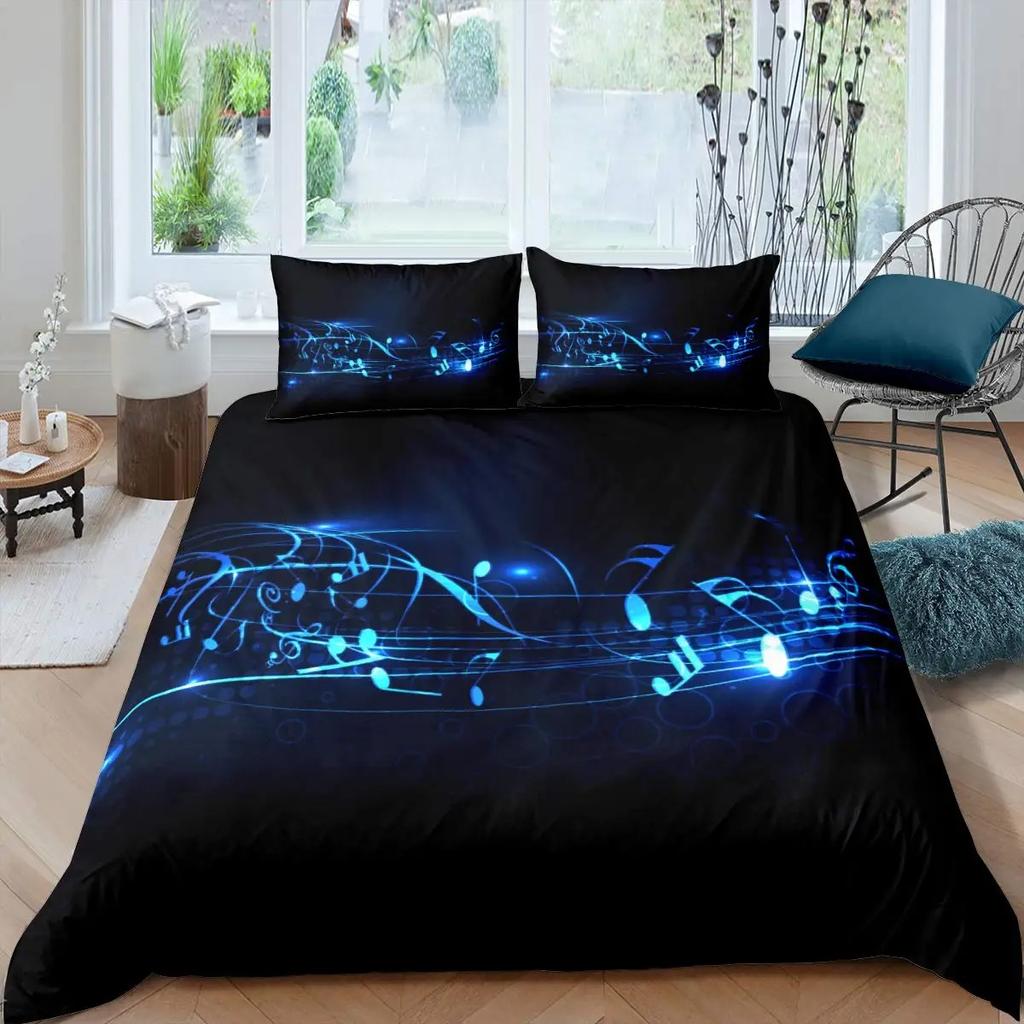 Комплект постельного белья с музыкальными нотами Queen Size, постельный комплект с рок-музыкой для мальчиков и девочек, цветные наушники, радио, мягкий комплект постельного белья