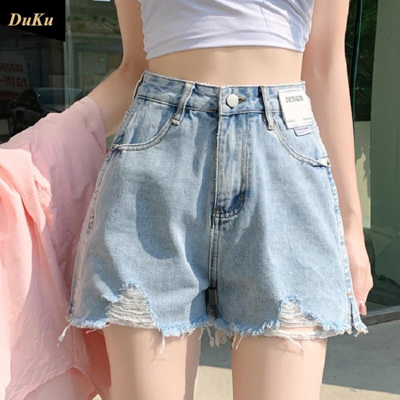 Черные джинсовые шорты женские летние тонкие широкие с высокой талией свободные узкие края