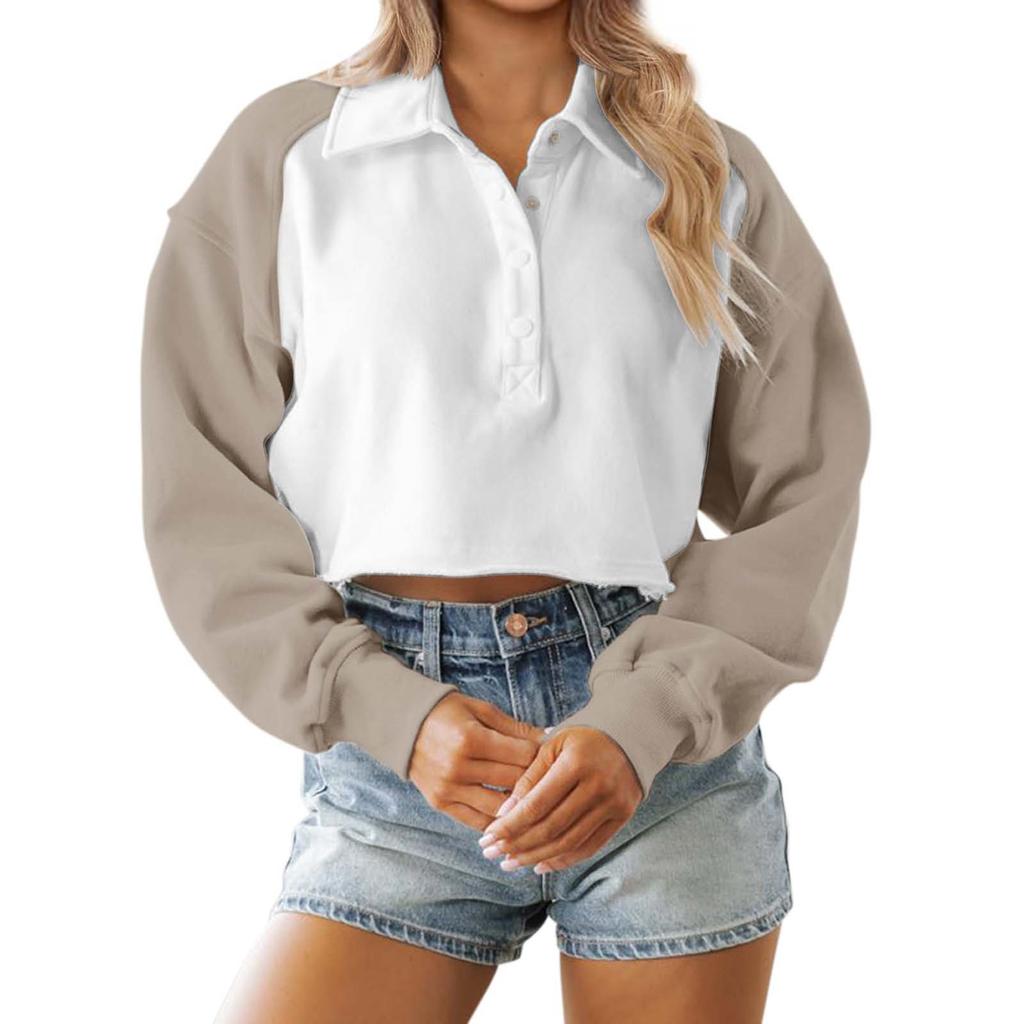 Womens Oversized  Crewneck Sweatshirts Long Sleeve Color Block Tee Shirts Casual Tops