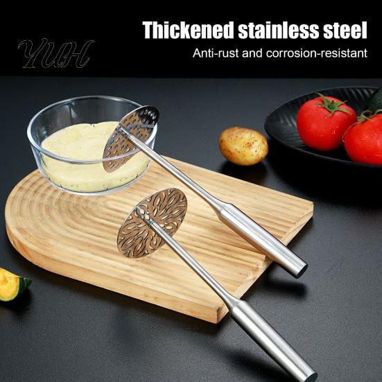 Ergonomic Wood Handle Masher Stainless Steel Potato Masher, Wooden Food Press for Baby Professional Cooking Puree, Manual Crusher, Kitchen Gadget
