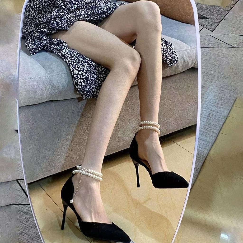 2024 Лето Новые Туфли Подружки Невесты С Перл Бантом Черные Тонкие Туфли На Высоком Каблуке Элегантные Туфли Женские Остроконечные Туфли Женские Туфли