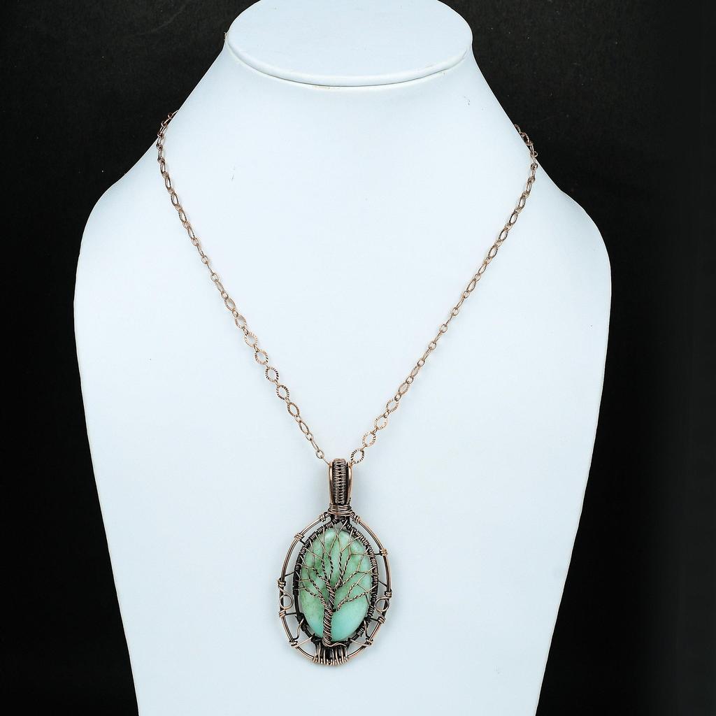 Подвеска из хризопраза «Дерево жизни», обернутая медной проволокой, изумительная подвеска, драгоценный камень, подарок для нее, подарок для девушки, ювелирные изделия из хризопраза