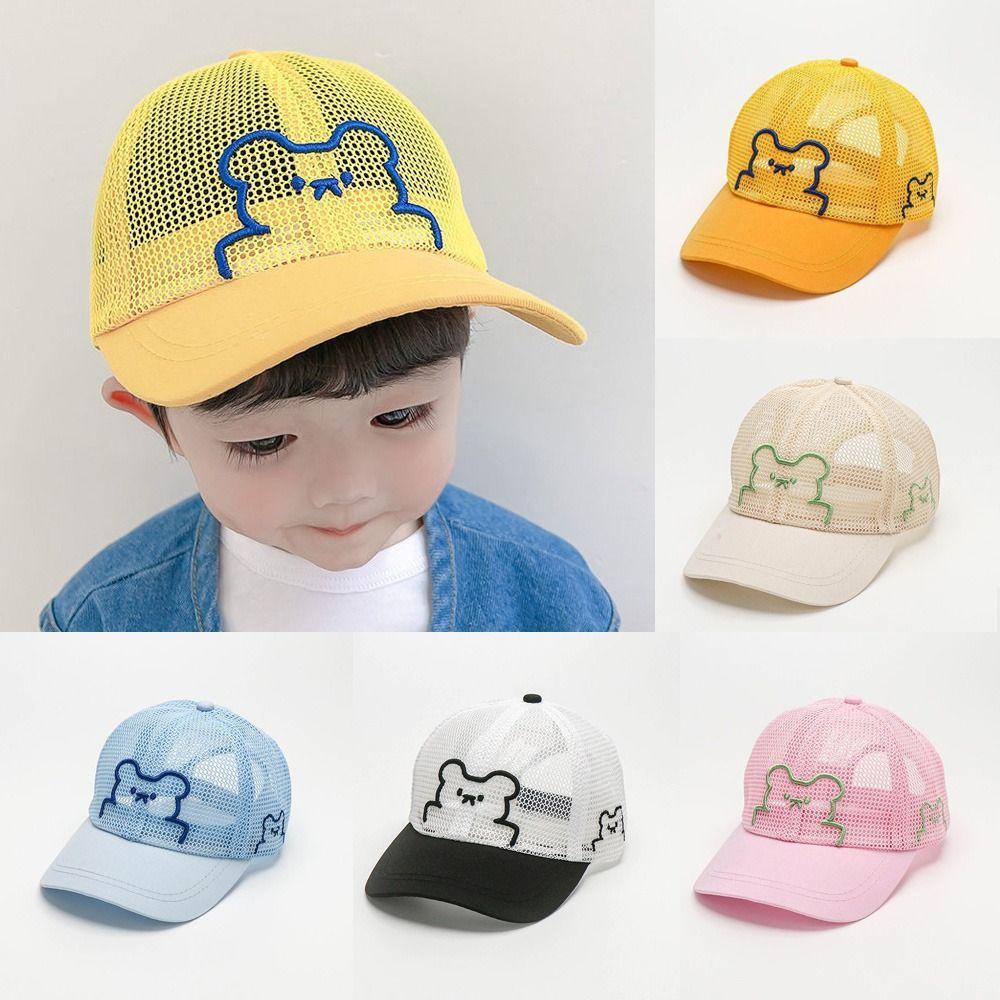 Cartoon Bear Children Baseball Cap Breathable Mesh Baby Beach Hat Panama Cap For 2-5 Years Old