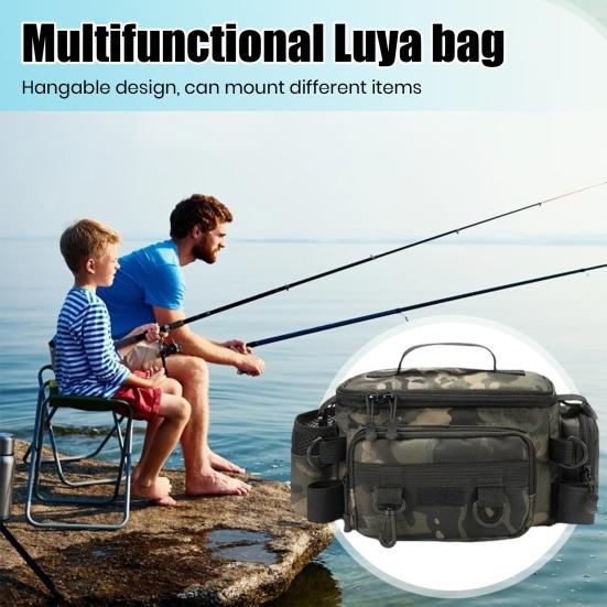 Waist Bag Fishing Gear Organizer Large Capacity Double-Layer Design Waterproof Crossbody Chest Bag with Fishing Pole Holder