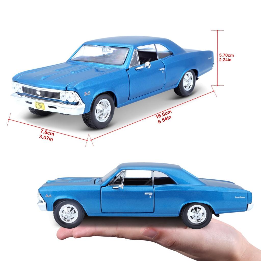 Литая модель Maisto масштаба 1/24 автомобиля Chevrolet Chevelle SS 396 1966 года выпуска синего цвета (номер продукта 31960 BU)