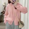 Однотонные вязаные куртки, женские осенне-зимние повседневные толстовки с капюшоном в стиле Харадзюку, базовая верхняя одежда, трикотажные топы, толстый теплый кардиган, женский свитер