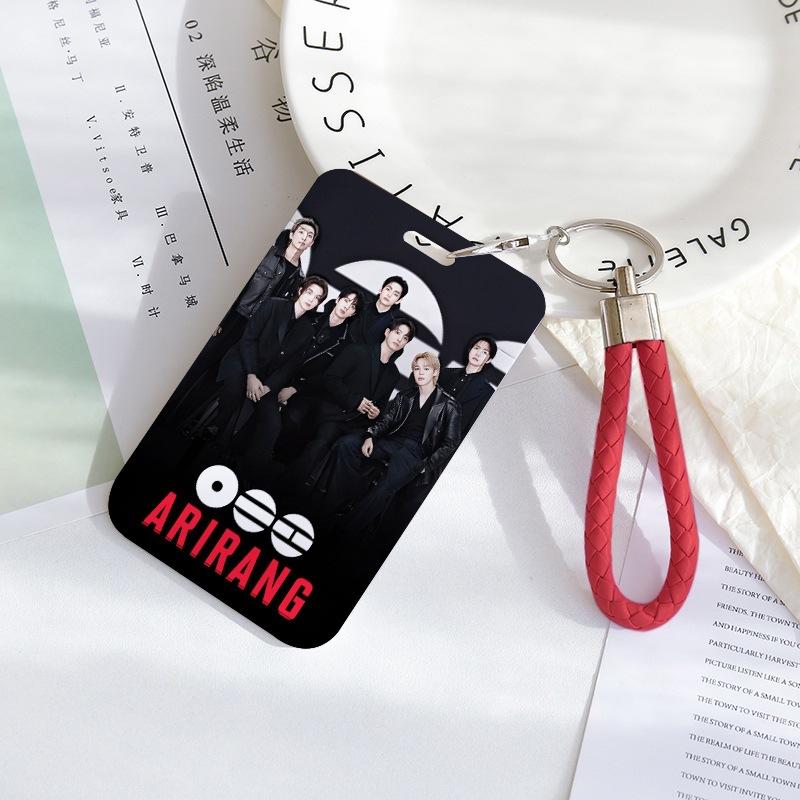 BTS Sliding Photocard Holder, Protective ID Badge Card Case with Braided Keychain Strap, Student Campus Bus Meal Card Protector Merch for ARMY