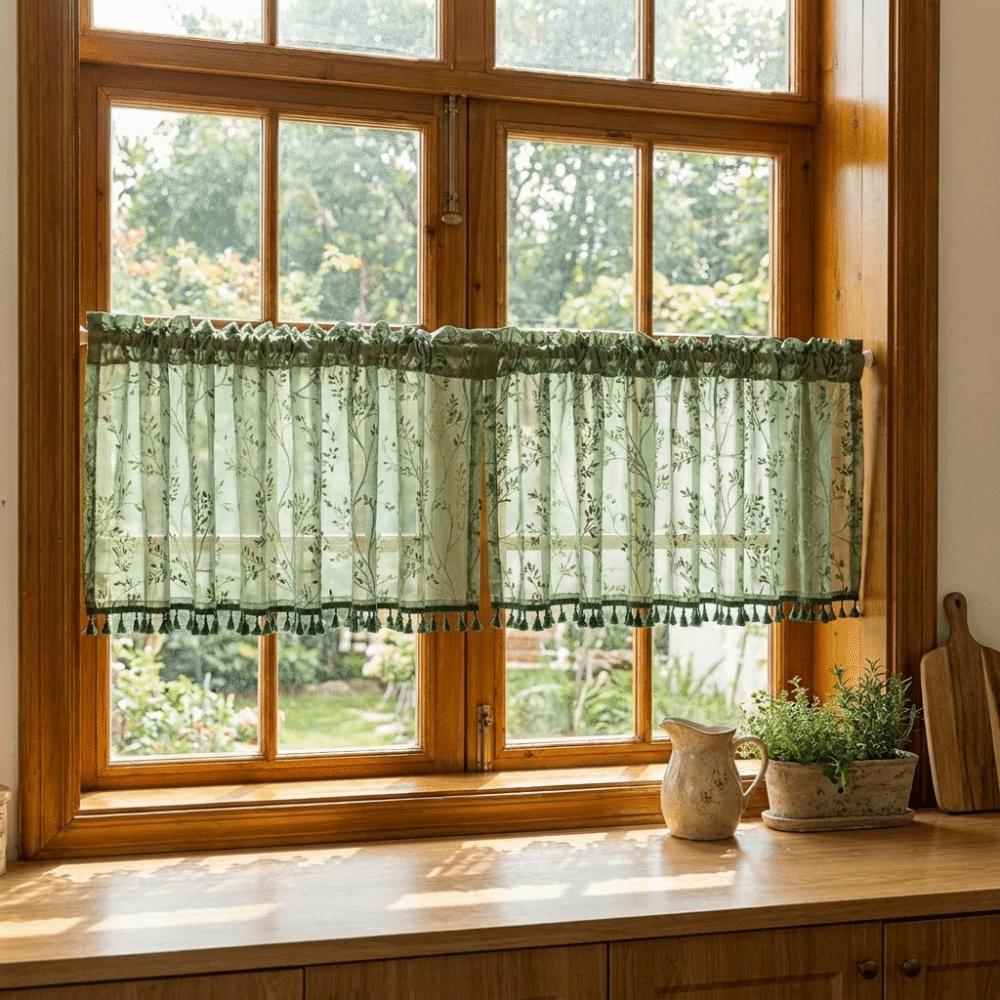 Pastoral Style Tulle Kitchen Curtain Sheer Voile Window Drapes Short Curtains Living Room