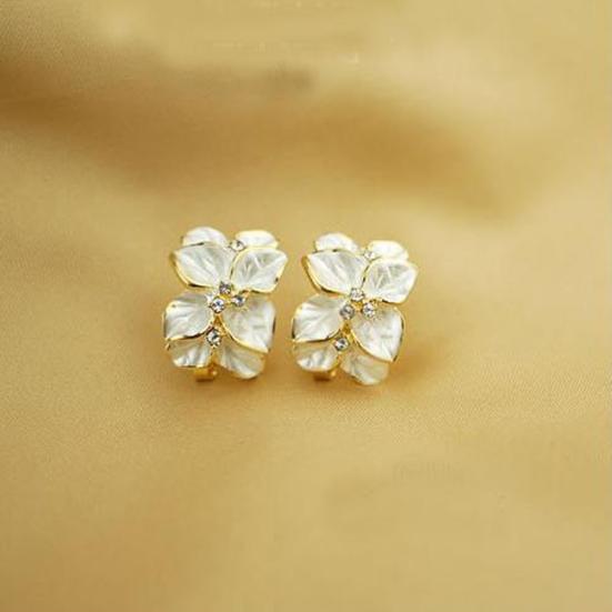 Cute Gardenia Flower Rhinestone Inlaid Ear Studs Women Earrings Jewelry Gift