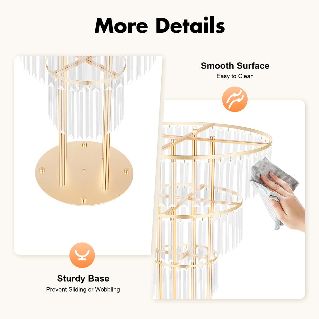 3 Tier Acrylic Crystal Flower Stand Gold Wedding Centerpiece for Party Birthday Decoration Bouquet Holder Arch