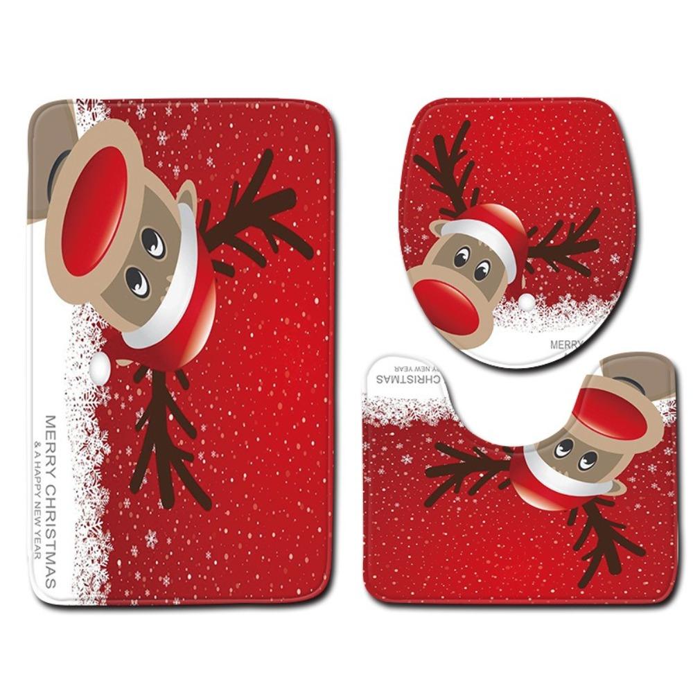 Non-Slip Backing Toilet Floor Mat U-Shaped Design Bath Mat Set Bathroom Rug Set  Bathroom Use