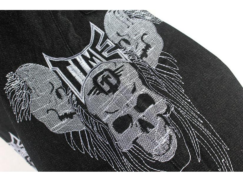 Джинсы мужские для уличных танцев в стиле хип-хоп: Модные, прямые, свободные, повседневные брюки для скейтбординга с вышитым черепом, доступны большие размеры.