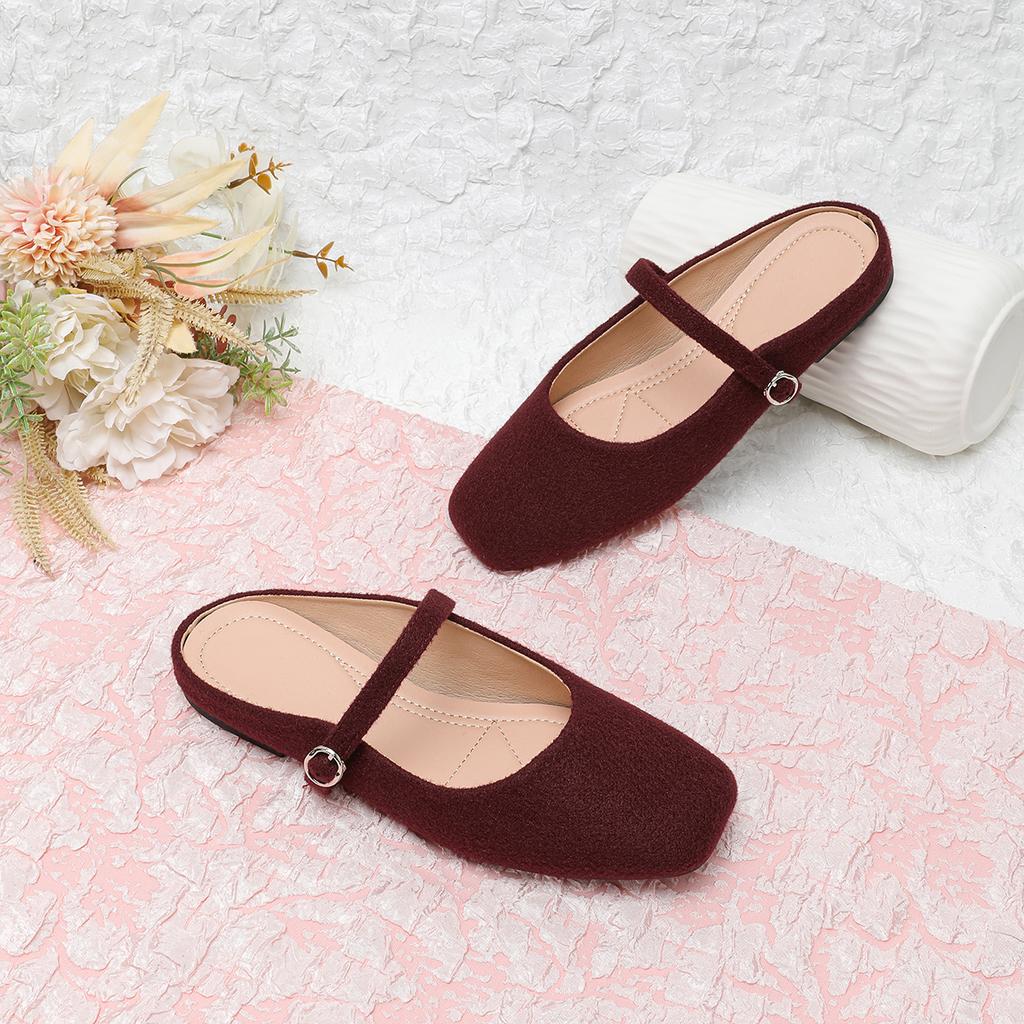 Fashion Flat Shoes for Women's Slippers Half French Retro Suede 2025 Spring and Autumn New Plus Size Women's Shoes Slippers Women