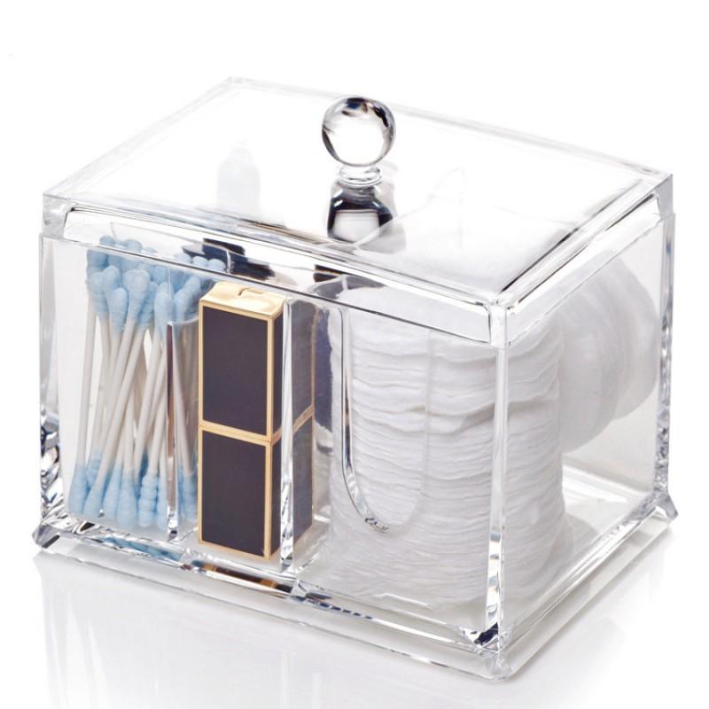 Acrylic Cotton Swab Holder Toothpick Organizer Makeup Pad Storage Box With Lid Stackable Desktop Bathroom Kitchen