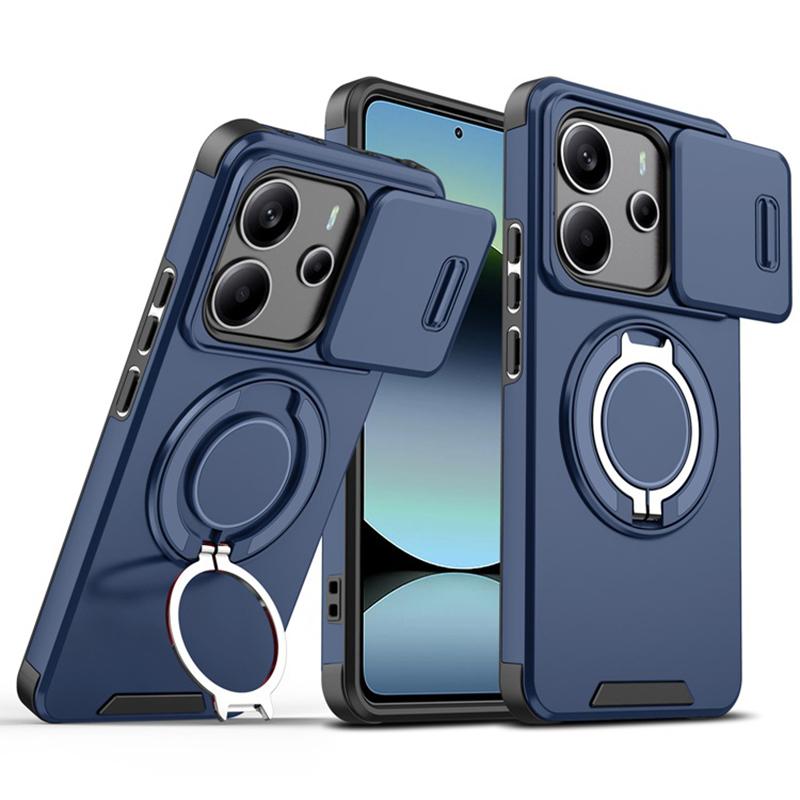 Magnetic Fold Stand Ring Bracket Phone Case For Xiaomi Redmi Note 14 13 Pro Plus 5G 4G 14S Slide Camera Cover Dual Layer Bumper