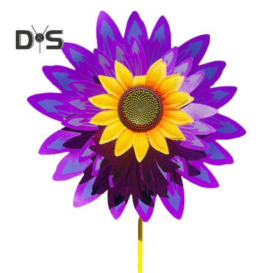 Подсолнух Вертушка 3-х уровневая Подсолнух Садовая Ветряная Вертушка Вставка для Укладки на Землю Декор Двора Ветряная Мельница для Украшения Газона Патио