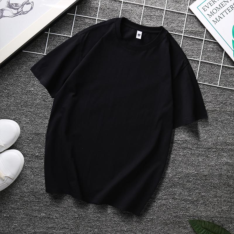 Zirunking Long-staple Cotton Short-sleeved T-shirt Unisex Top Youth Casual Solid Color Loose Round Neck Half-sleeved Top CHANGRONG