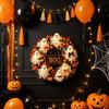 Artificial Fabric Wreath Halloween Boo Ghost Wreath, Spooky Door Hanging Decoration with Pumpkins Decorative Fall And Spider Webs for Front