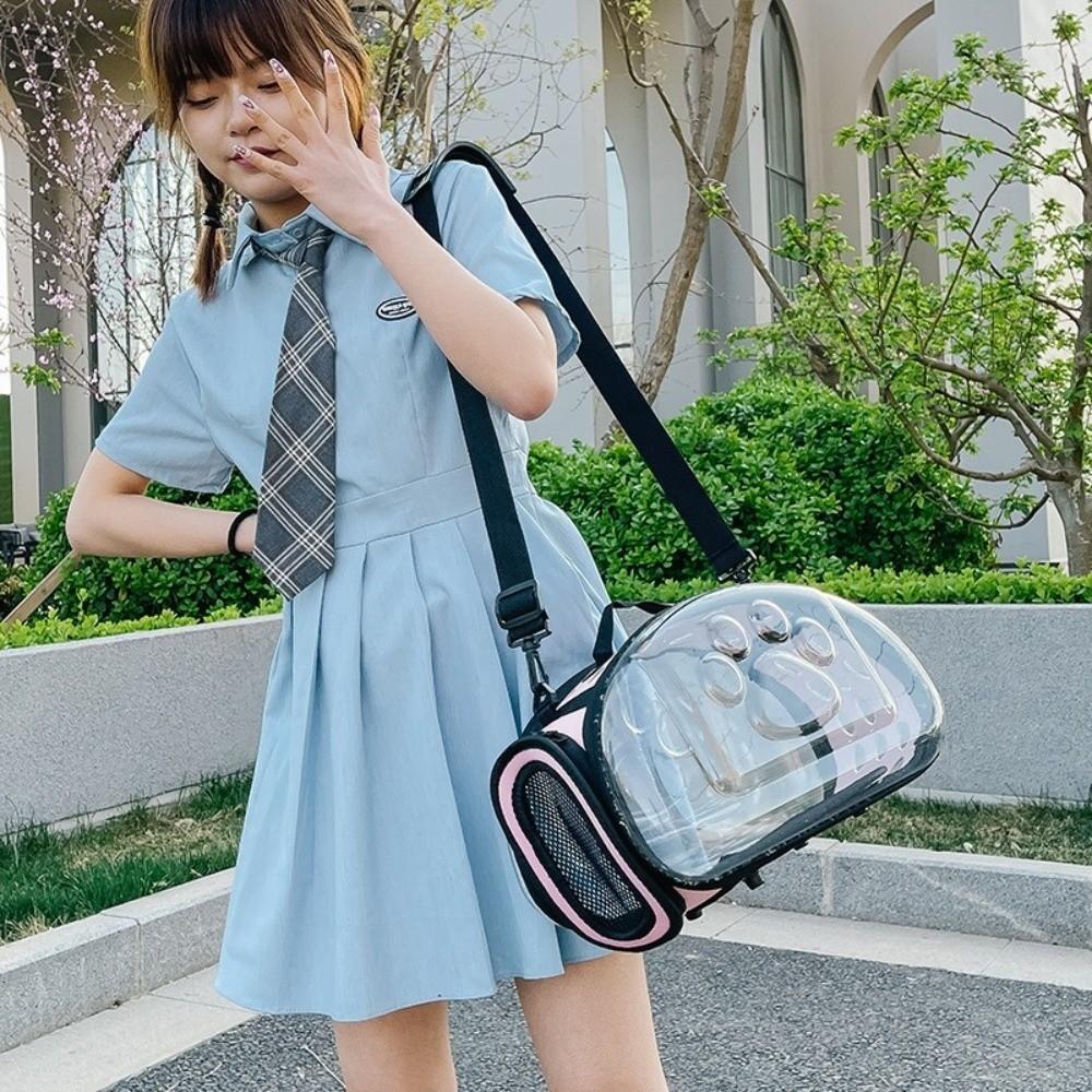 Portable Breathable Pet Shoulder Bag Foldable Transparent Pet Carrier Large Capacity Lightweight Cat Carrier Outdoor Travel