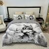 3 шт. Пододеяльник с рисунком тушью «Волк», Удобная ткань 100% полиэстер, 1 пододеяльник, 2 наволочки, без наполнителя, на четыре сезона