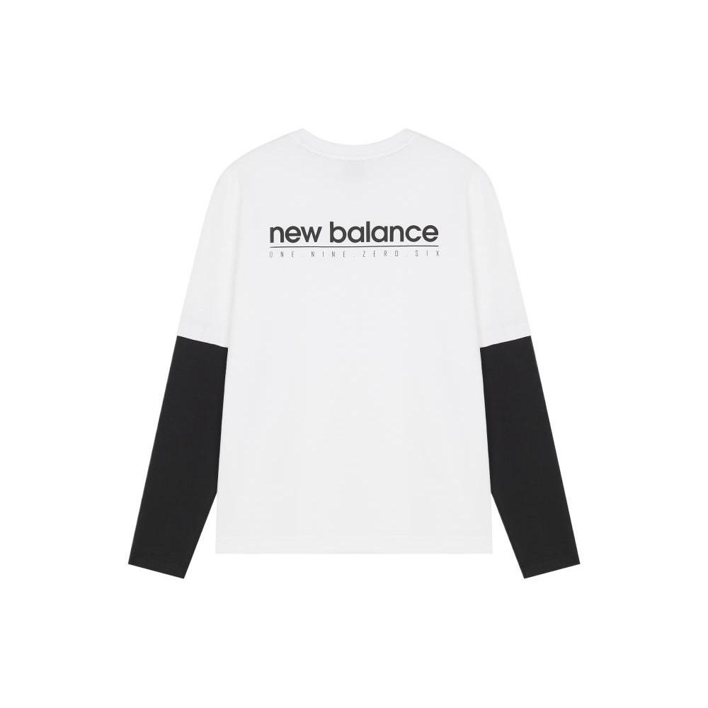 New Balance Классическая футболка с длинным рукавом Азиатский размер 'Белый Черный' Унисекс 5DC16063-WT