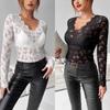 Women's Tops Scalloped Neck Edge Single Lace Long Sleeve T-Shirt Slim Slim Tops