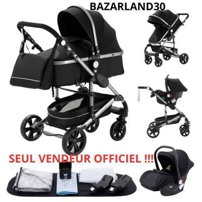 BAZARLAND30. Коляска 3 в 1 Автокресло Люлька Комплект Trio Реверсивное Регулируемая Высокое Качество Непрокалываемые Колеса. Черный и серебристый