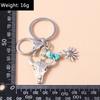 Retro Ethnic Bull Head Keychain Turquoise Key Ring Pendants for Women Girls Handbag Decor DIY Handmade Jewelry Gift