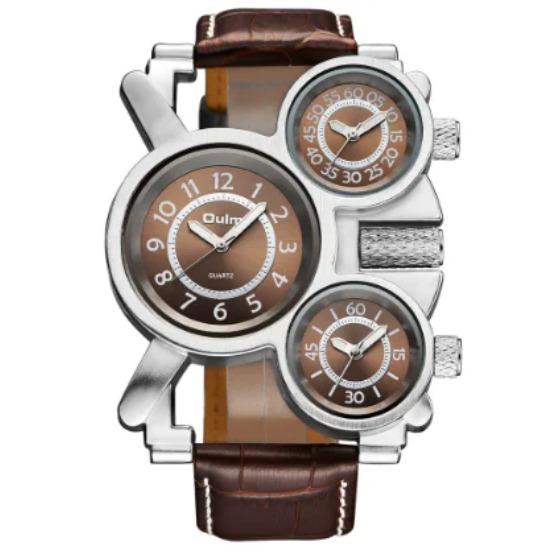 UTHAI BK117 Модные мужские часы с несколькими часовыми поясами, Креативные часы с кварцевым механизмом и тремя часовыми поясами, Деловые часы, Часы в подарок для мужчины
