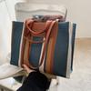 Canvas Bag Female Tote Bag Large Capacity Spring and Summer New Versatile Contrasting Color Shoulder Class Commuter Bag