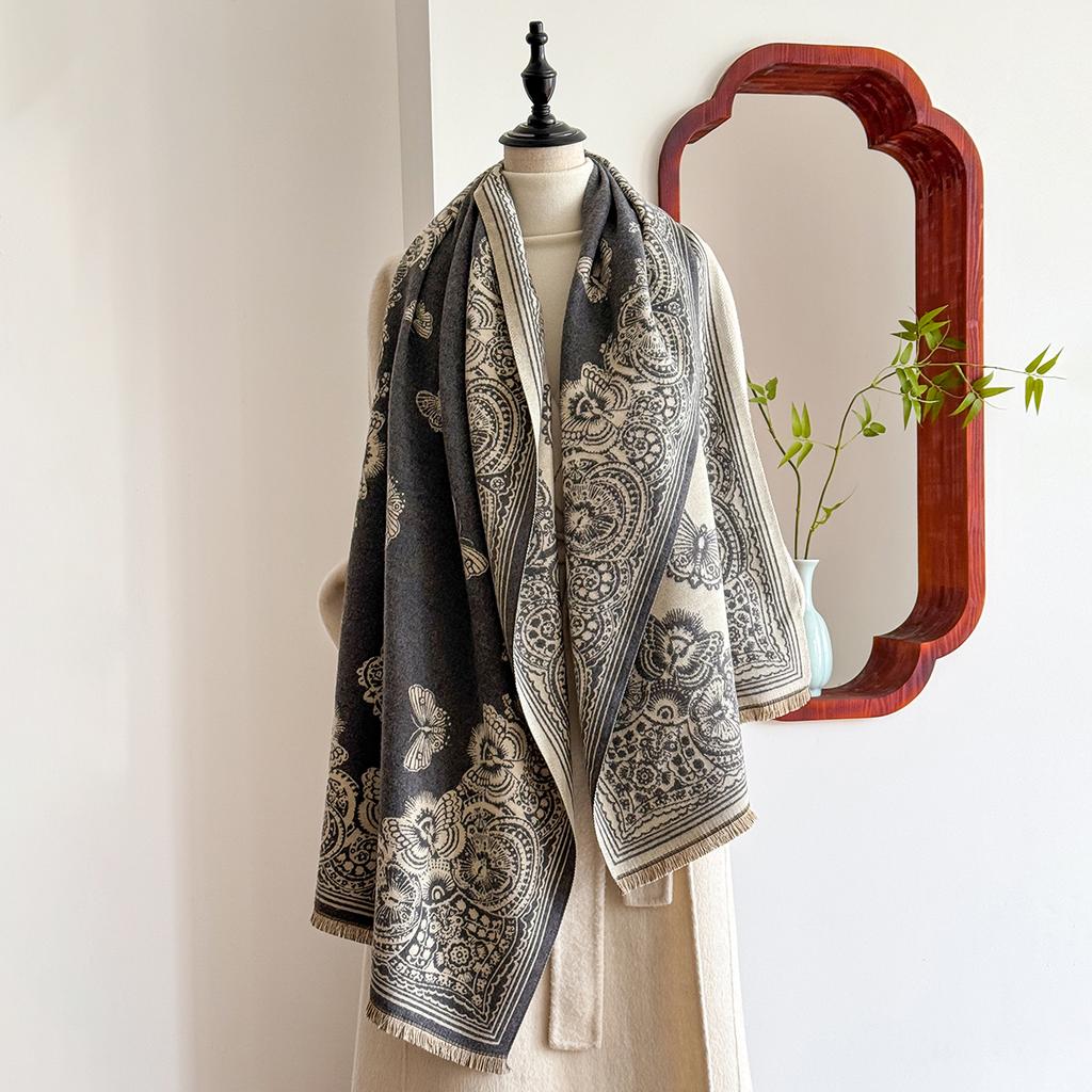 Winter Luxury Women'S Thick Warm Two-Sided Pashmina Wrap Paisley Jacquard Imitation Cashmere Scarf Casual Wear Style Special