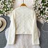 Весна Осень Женский Элегантный С Длинным Рукавом Однобортный Жакет Пальто с Жемчужными Пуговицами Плетение Цветок Короткий с Карманом