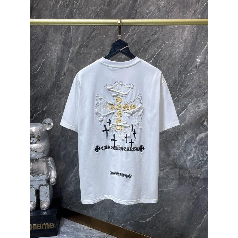 Mens Oversized Cotton T-Shirt With 3D Embroidered Cross Star Streetwear Short Sleeve Tee