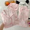 Small Fresh Striped Bow Pajamas Women'S Summer Short-Sleeved Cute Loungewear Three-Piece Set