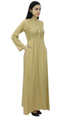 Женское платье-джильбаб с воротником-стойкой и карманами, длинный рукав