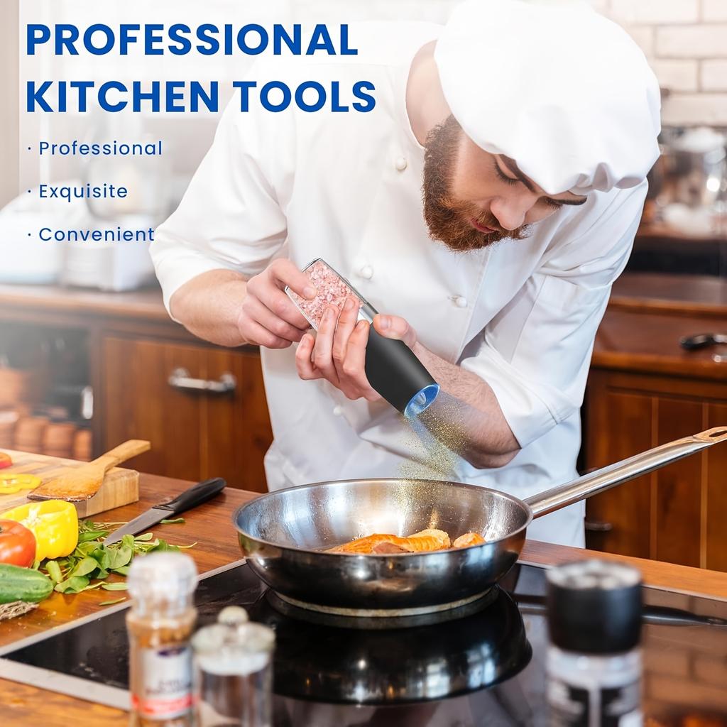 Электрические мельницы для соли и перца с гравитационным механизмом, работающие от батареек, со светодиодной подсветкой, автоматическое управление одной рукой