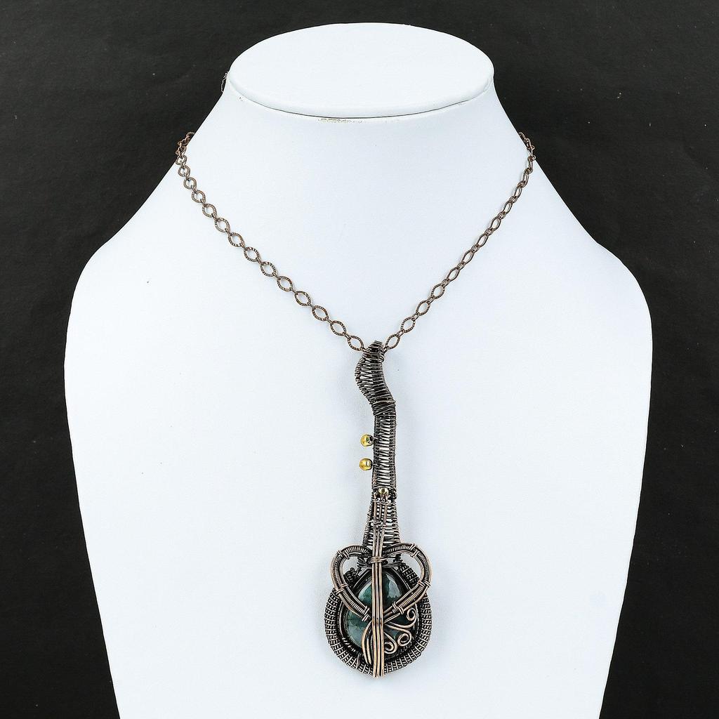 Лабрадорит, медная проволока, кулон, ювелирные изделия из лабрадорита для женщин, элегантный кулон из драгоценного камня, ювелирные изделия ручной работы, кулон в виде гитары, подарок для девушки