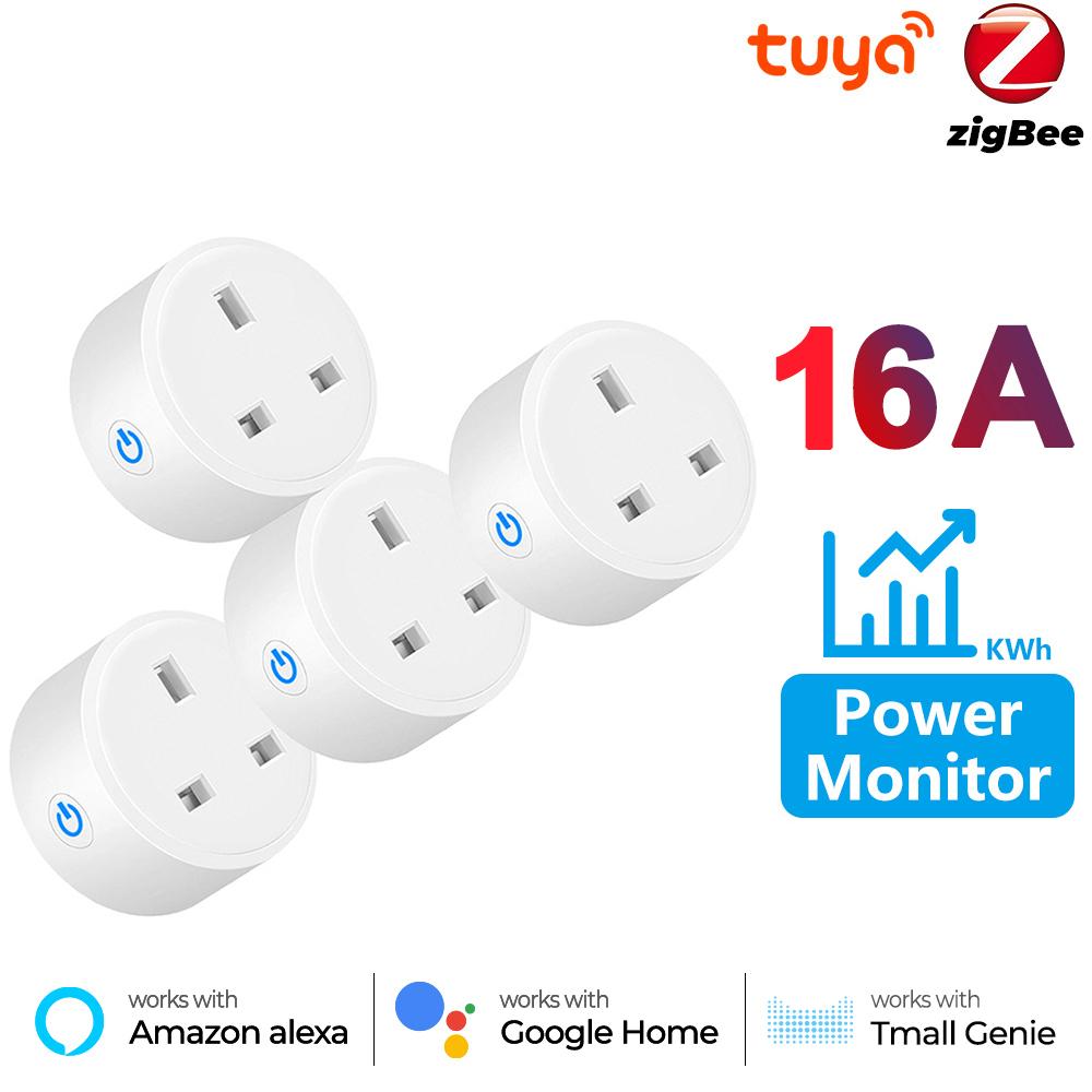Монитор мощности 20a 16a Tuya Smart Zigbee, розетка, беспроводная розетка для Великобритании с мониторингом энергии, работает с Alexa Google Home