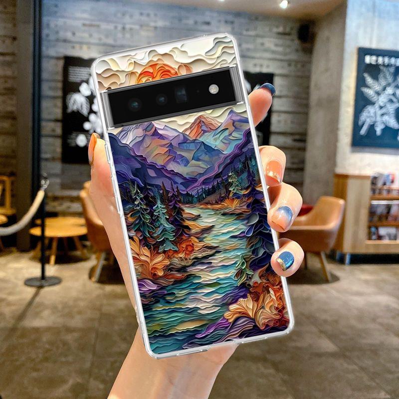 Чехол для телефона с пейзажем для Google Pixel 8 7 6 5 4 4XL Ударопрочный Силиконовый 7A 6A 5A 4A 3A 3AXLPro Прозрачный Корпус
