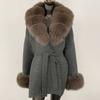 OFTBUY Осеннее женское мягкое длинное теплое вязаное пальто из настоящего большого лисьего меха с поясом и отложным воротником, повседневная куртка-свитер, свободная женская элегантная длинная